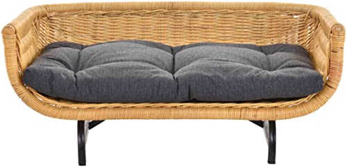 Krines Home Exklusiver Retro-Design Hundekorb Hundebett Tierkorb Haustier Bett Groß aus Rattan mit Kissen/Modernes Bett für Katzen und Hunde Grösse XL (Honig)