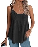 Womens Tank Tops Eyelet Scoop Neck Tops Embroidery Spaghetti Strap Camisoles Black M