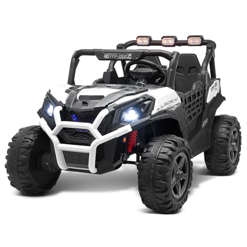 Blitzshark 24V 2 Seater Kids Ride on UTV Car 2WD/ 4WD Switchable Off-Road Electric Vehicle, with 800W Ultra Powerful Motors, 4.3MPH Max Speed, 7AH Battery, Spring Suspension, 2.4G Remote, Music, White