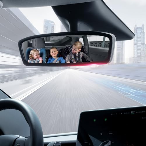 Sunsdrew Wide Angle Rear View Mirror for Tesla Model 3 Accessories (2017-2025)|Anti-Glare Panoramic Design|Eliminate Blind Spots|Interior Clip-on Convex Rearview Mirror (Blue Lens)