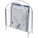 MyGift Mid-Century Design Magazine Rack, Matte Black Tone Metal Mesh Freestanding Magazine Organizer Holder Sling (Silver)