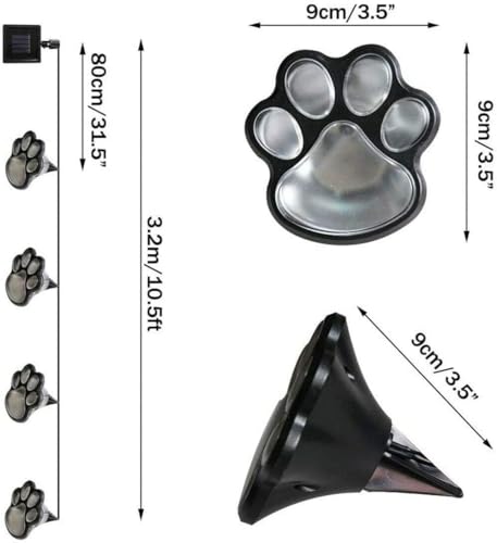 Luces Solares con Forma de Huella de Pata, (Paquete de 4) Guirnalda de Luces Solares LED con Forma de Gato, Perro o Animal, Decoración Exterior, Luz Impermeable para Jardín, Patio, Patio, Camino - imagen 3