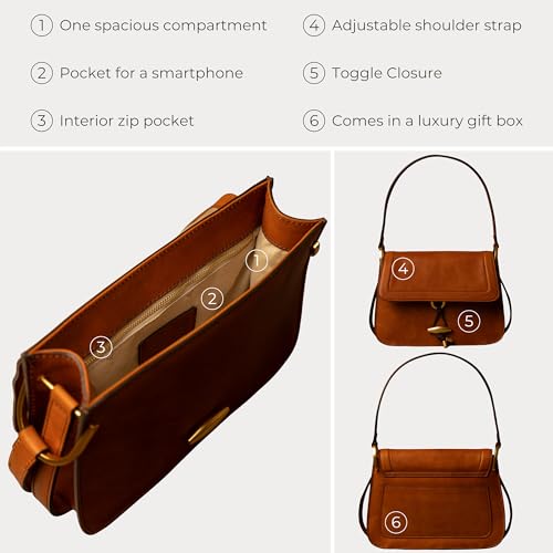 Image of Time Resistance Leather Shoulder Bag - Full-Grain Leather Handbag with Toggle Closure - Elegant Handbag for Women