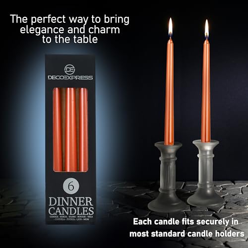 DECO EXPRESS Candles Set, Pack of 6 Classic Dripless Tapered Metallic Dinner Candles, Unscented with 8 Hours Burning Time - Image 3