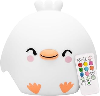 Clara the Chick Squishy Silicone Night Light for Kids | Cute Night Light with Remote & Touch Control for Baby & Toddler Bedrooms | Color Changing Portable Animal Nightlight | Soft Mood Lamp