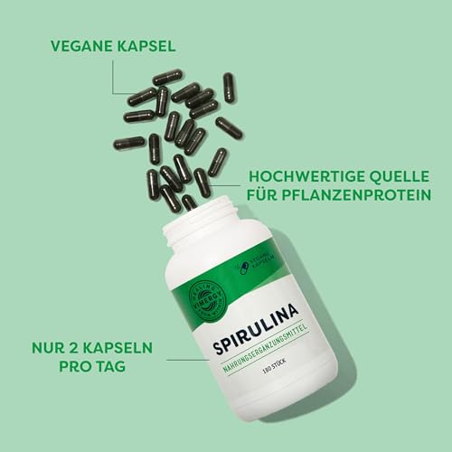 Vimergy Spirulina Kapseln, 30 Einnahmen – Starkes Superfood – Nahrungsergänzungsmittel - Ohne Trennmittel, ohne Füll- oder Farbstoffe, Gentechnik- und Glutenfrei (180 Stk.) – Bild 3