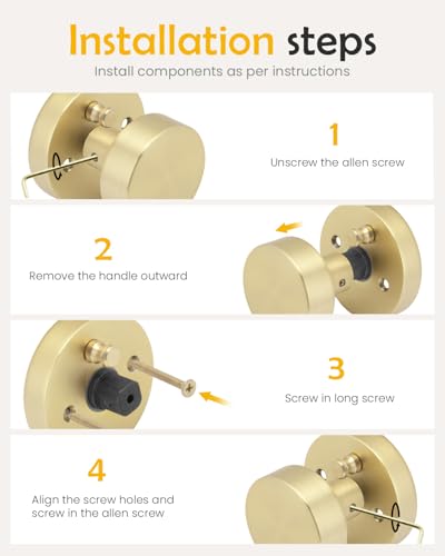 Image of Goldenwarm Gold Door Knobs Interior Privacy, Zinc Alloy Keyless Brushed Gold Door Knobs for Bedroom Bathroom, Heavy Duty Interior Door Knob - Adjustable & Reversible (12 Pack)