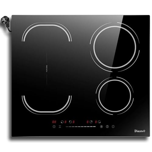 Inductiekookplaat 4 platen met stekker, Disaenvir inductiekookplaat 60 cm zelfvoorzienend flexibel, kookplaat inductie, 9 standen, boost-isolatiefunctie, timer, anti-touch-functie