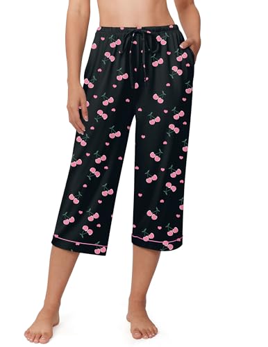 Image of Ekouaer Womens Pajamas Pants Capri Pj Bottoms with Pockets Sleep Pants | Comfy Drawstring Printed Soft Lounge Pants for Home, Daliy Wear