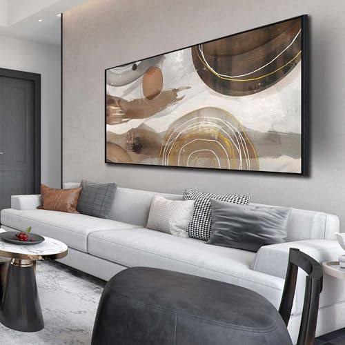 Toile abstraite bohème grise pour habiller un mur de salon vide avec élégance