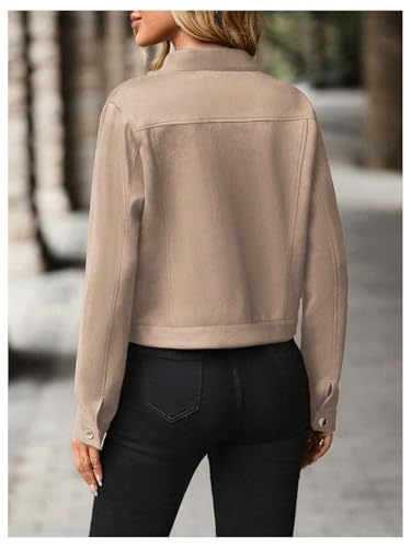 MakeMeChic Women's Faux Suede Jacket Button Down Long Sleeve Collared Coat Outerwear2