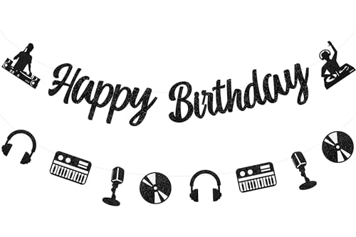 Fangleland DJ Theme Party Banner Garland Decor, Happy Birthday Banner, Music Birthday Party Sign Garland, Music Disco Hip Hop Musical Instrument Party Decoration