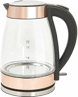 wilko Copper Glass Fast Boil Kettle, Swivel Base, Water-level Indicator, Temperature Gauge, Boil-dry Feature, 1.7L