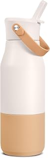 22oz Insulated Stainless Steel Water Bottle with Straw Reusable Leakproof Double Wall Vacuum Metal Water Bottles for Outdoor Sports Travel Work & Daily Use (Off White, 22 ounces)