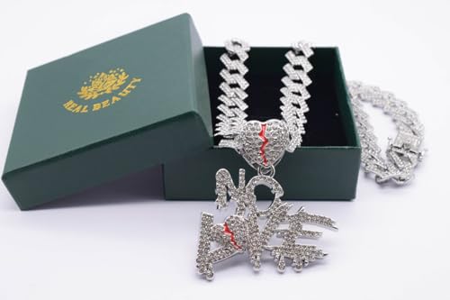 Iced Out Chain No Love Chain Cuban Link Chain Diamond Necklace Mens Necklace Chain Chains for Men (24 inch, Big Silver)2