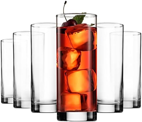 Paksh Novelty Italian Highball Glasses [Set of 6] Clear Heavy Base Tall Bar Glass - Drinking Glasses for Water, Juice, Beer, Wine, Whiskey, and Cocktails | 13-Ounce Cups