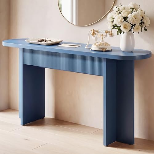OMCHOM 63" Fluted Entryway Console Table with 2 Drawers & Storage, Blue