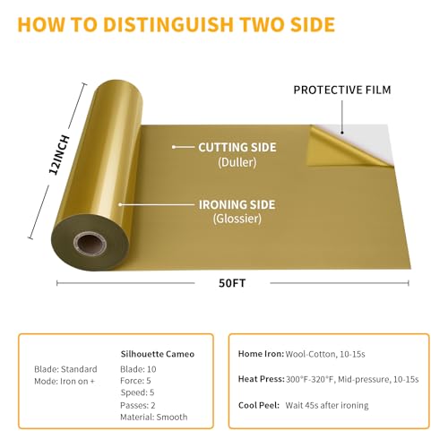 VinylRus Heat Transfer Vinyl-12” x 50ft Gold Iron on Vinyl Roll for Shirts, HTV Vinyl for Silhouette Cameo, Easy to Cut & Weed by VinylRus - Used condition - Image 6