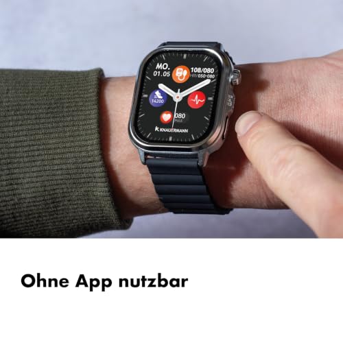 Knauermann- PRO 4 Ultra- Silber, eckig, Milanaiseband Silber mit Anruf & SOS Funktion- Telefonfunktion, Puls, Blutdruck, HRV, Schlafanalyse- Für Damen und Herren-10