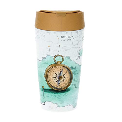 Chic Mic Bioloco Plant Deluxe Cup Becher mit Deckel aus Pflanzenbasierten Material in der Farbe Compass mit einem Fassungsvermögen von 420ml, Maße: 8,3cm x 8,3cm x 14,20cm, BPD113 Cover