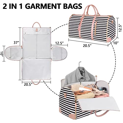 Image of Carry On Garment Bag, Large PU Leather Duffle Bag, Black White Stripe, Tote