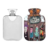 Bouillotte classique en caoutchouc de qualité supérieure avec housse en polaire douce pour crampes menstruelles, escarres et escarres (2 litres, Halloween, sorcière, dracula, monstre et zombie)
