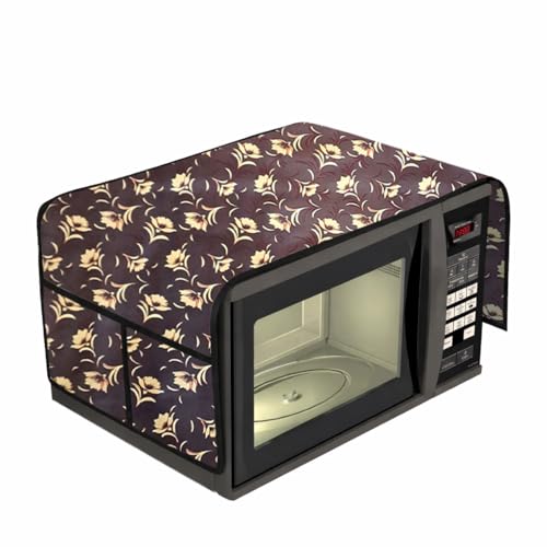 Image of Microwave Oven Top Cover 35x100 cm | Wipe Clean Fabric | 4 Utility Pockets (Floral-23)