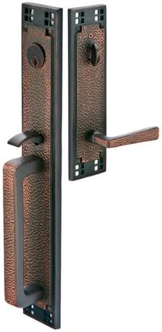 EMTEK Arts & Crafts Tubular Entry Set w/Matching Finish Hammered Egg Knob - Available in 4 Finishes - 4812HEUS10B - Oil Rubbed Bronze (US10B)