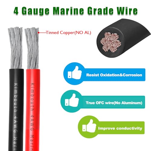 4 Gauge Marine Wire Tinned Copper Boat Cable, Standard USA OFC Oxygen Free Copper Wire for Automotive Boat Speakers Solar Outdoors (4 Gauge 20FT Red+20FT Black)