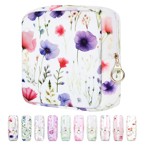 Image of Likesing 5.1'' Sanitary Napkin Storage Bag, Canvas Period Pouches for Teen Girls Women, Period Bag Tampon Holder for Purse Feminine Menstrual Sanitary Pad Pouch(White H4989)