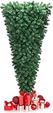 HAPPYGRILL 7ft Upside Down Christmas Tree, Artificial Xmas Tree with 1000 Branch Tips, Metal Stand, Green Inverted PVC Tree for Home Holiday Decoration