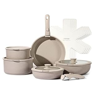 CAROTE 15pcs Pots and Pans Set, Nonstick Cookware Set Detachable Handle, Induction Kitchen Cookware Sets Non Stick with Removable Handle, RV Cookware Set, Oven Safe, Taupe