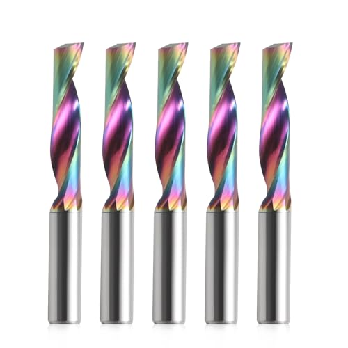 Trvoxviq CNC Milling Cutter with Groove for Aluminium, 6 mm Shank, Single Flute, Spiral End Mill, DLC Coated, 6 mm Cutting Diameter, Pack of 5