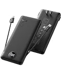 Coowisty Portable Charger with Wall Plug, Slim USB C Power Bank with Built-in Cables, 10000mah LED Display External Battery Pack Compatible with iPhone/Android & More (Black)