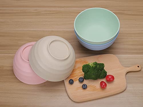 Luckyzone 60 Oz Wheat Straw Bowl Set Of 4 - Large Unbreakable Cereal Bowls - Dishwasher & Microwave Safe - Serving Bowl For Salad, Soup And Popcorn - Bpa Free, Healthy & Eco-Friendly (4 Pcs 60 Oz) #TOP4