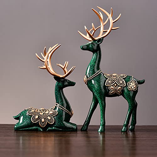 Set 2 Figuras Reno Verde Decoración Navidad Resina