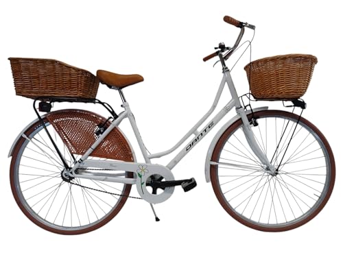 CICLI DANTE Bicicletta da città donna 26, a una velocità, retrò, colore miele e bianco, cestini anteriori e posteriori in vimini