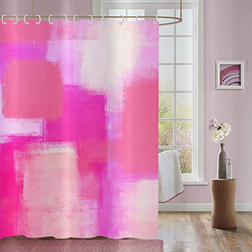 GCIREC Hot Pink Shower Curtain, Watercolor Pink Contemporary Brush Strokes Oil Painting Abstract Bathroom Curtain Waterproof Fabric Machine Washable with 12 Hooks,72" Wx78 L
