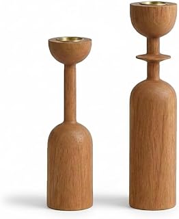 Wooden Taper Candle Holder Set of 2 - Modern Minimalist Natural Wood Candlestick Holders Fits 7/8” Taper Candles - Scandinavian Japandi Boho Farmhouse Décor for Dining Table Mantel Living Room