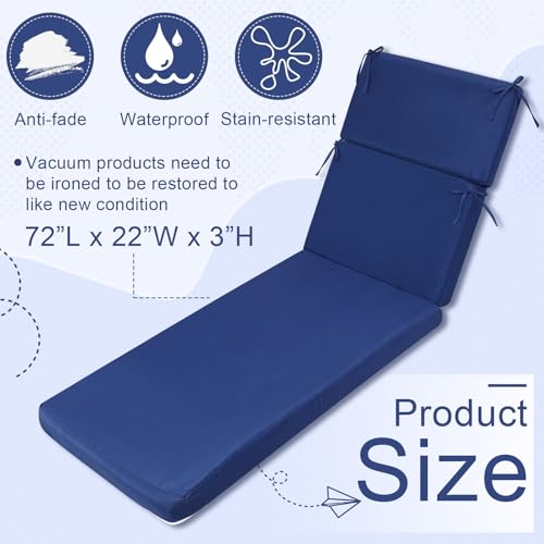 SmoothNovelty 1 Pcs Indoor Outdoor Chaise Lounge Cushions Sponge Bench Outdoor Furniture Chaise Cushions Patio Chair Furniture Replacement (Dark Blue) — view 3