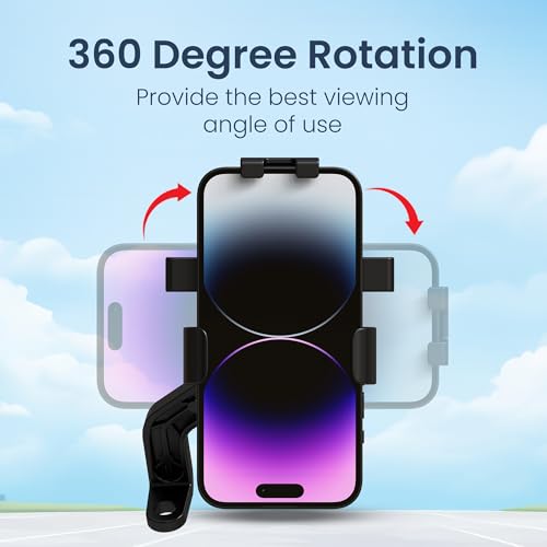Image of Portronics Mobike 5 Scooty /Scooter Phone Holder with Mirror Mount, 360 Degree Rotation, Strong Grip, Compatible with 4.7 inch to 7.2 inch Smartphone, Mobile Stand for Scooter, Cycle & Motorcycle (Black)