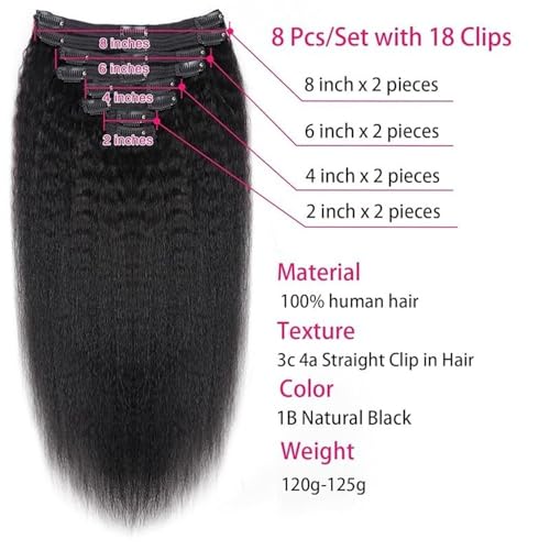 Extensiones de pelo natural clip recto rizado yaki de cabello humano brasileño remy 4