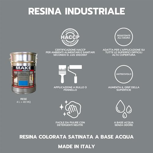 MAKE DESIGN FOR YOU | Resina Epossidica Industriale per Pavimenti, 4 litri, Grigio Chiaro, Opaca. Prodotto Certificato HACCP. Resistente a Urti, Graffi, Facile Applicazione e Pulizia. Made in Italy. - 4