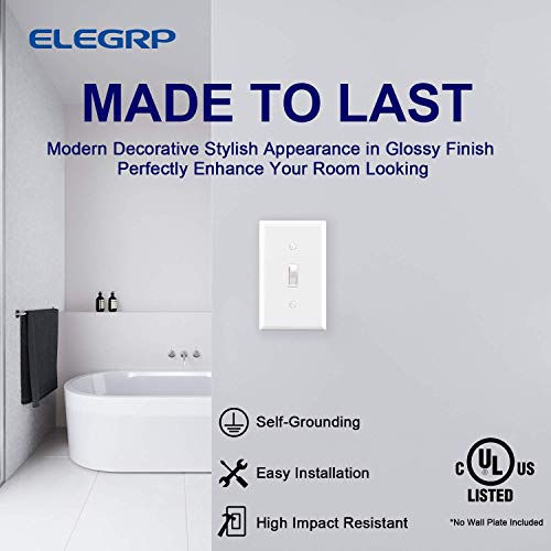 image for ELEGRP Single Pole Toggle Light Switch, 15 Amp, 120 Volt, Toggle Frame