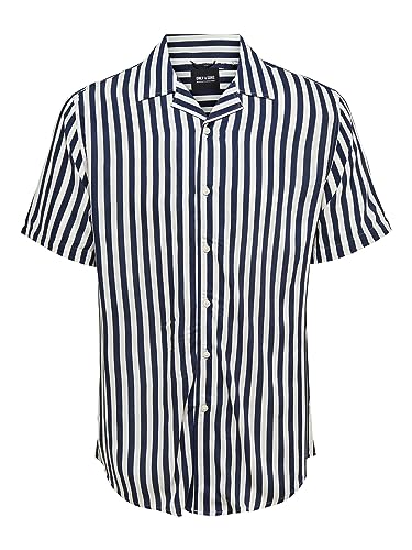 Image of ONLY & SONS Men's Shirt onsWAYNE SS Striped Viscose Shirt Noos, Dress Blues, XS