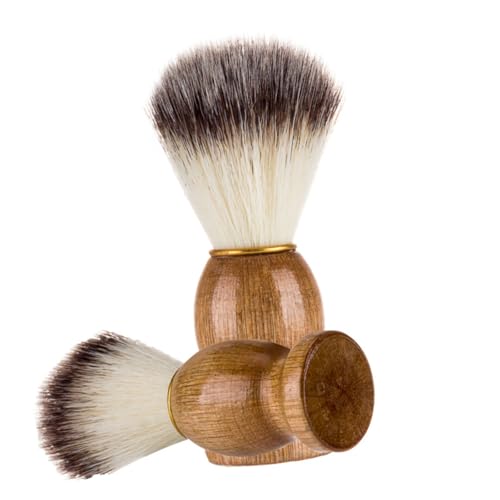 CALLARON Brocha de Afeitar para Barba y Bigote Mango de Madera Natural y Pelo de Nailon Herramienta Profesional para Cuidado Facial y Cabello Mojado