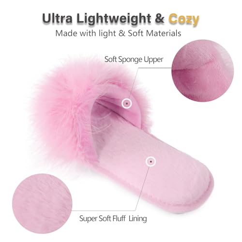 Image of Fur Story Women's Furry Slippers Open Toe Fuzzy Slippers Memory Foam Fluffy House Sandal