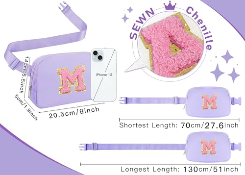 Image of COSHAYSOO Easter Birthday Initial Gifts for Teen Girls 5 6 7 8 9 10 11 12 13 14 Year Old Purple Fanny Pack for Girls Belt Bag Crossbody Travel Purse Unique Trendy Preppy Stuff Chenille Letter M