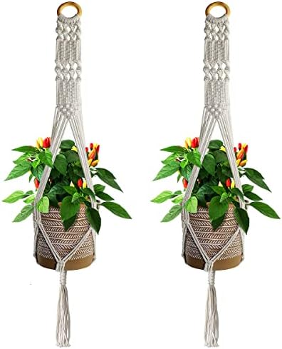 HOBBYMATE Indoor & Outdoor Hanging Planer, Macrame Plant Hanger With Ceiling Hook - Home Decorations Boho-chic Hanging Plant Holder - Pack of 2