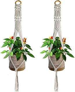 HOBBYMATE Indoor & Outdoor Hanging Planer, Macrame Plant Hanger With Ceiling Hook - Home Decorations Boho-chic Hanging Plant Holder - Pack of 2